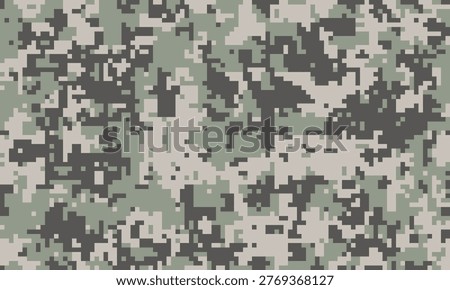 Abstract digital camouflage pattern.  Versatile, pixelated design perfect for backgrounds, textures, or militarythemed projects.  Represents concealment, strategy, and adaptability.
