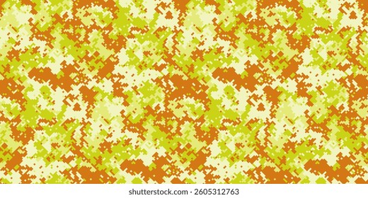 Abstract digital camouflage pattern in vibrant yellow and orange hues.  Perfect for textile design, backgrounds, or modern graphic projects.