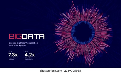 Abstract Digital Circle Big Data Graph. Futuristic Circular Sound Wave. Big Data Visualization. 3D Virtual Space VR Cyberspace. Crypto Currency Blockchain Concept. Vector Illustration.