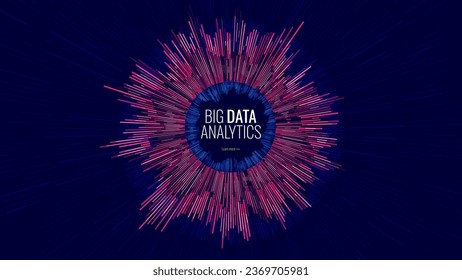 Abstract Digital Circle Big Data Graph. Futuristic Circular Sound Wave. Big Data Visualization. 3D Virtual Space VR Cyberspace. Crypto Currency Blockchain Concept. Vector Illustration.