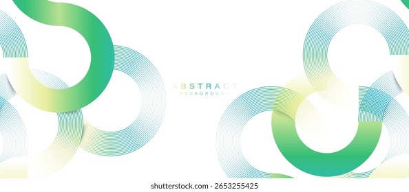 Abstract digital circle green background. Geometric sphere white stripe line design for banner, brochure, poster, cover, website, and header