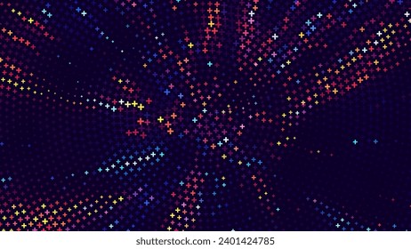 Abstract Digital Circles of Mathematical Plus Symbols Pattern. Futuristic Circular Sound Wave. Big Data Visualization. Math Design Elements Background. Medical Tech Background. Vector Illustration.