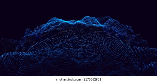 Abstract Digital Circles of Particles. Futuristic Circular Sound Wave. Big Data Visualization. 3D Virtual Space VR Cyberspace. Crypto Currency Blockchain Concept. Vector Illustration.