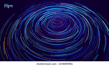 Abstract Digital Circles of Particles. Futuristic Circular Sound Wave. Big Data Visualization. 3D Virtual Space VR Cyberspace. Crypto Currency Blockchain Concept. Vector Illustration.