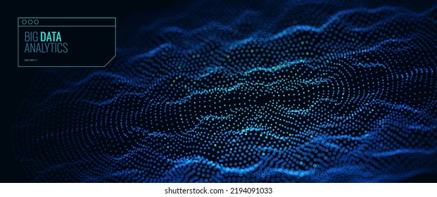 Abstract Digital Circles of Particles. Futuristic Circular Sound Wave. Big Data Visualization. 3D Virtual Space VR Cyberspace. Crypto Currency Blockchain Concept. Vector Illustration.