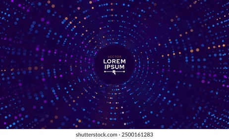 Abstract Digital Circles of Particles. Futuristic Circular Sound Wave. Big Data Visualization. 3D Virtual Space VR Cyberspace. Crypto Currency Concept. Vector Illustration.