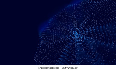 Abstract Digital Circles of Particles. Futuristic Circular Sound Wave. Big Data Visualization. 3D Virtual Space VR Cyberspace. Crypto Currency Concept. Vector Illustration.