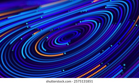 Abstract Digital Circles of Particles. Futuristic Circular Data Flow. Big Data Visualization. Crypto Currency Blockchain Invest Statistics Analysis Concept. Vector Illustration.