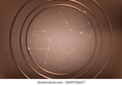 Círculos Digitais Abstratos de Partículas. Onda Sonora Circular Futurista. Visualização de Big Data.
Espaço virtual 3D VR Cyberspace. Conceito de cadeia de blocos de moeda de criptografia. Ilustração de vetor.fundo marrom 