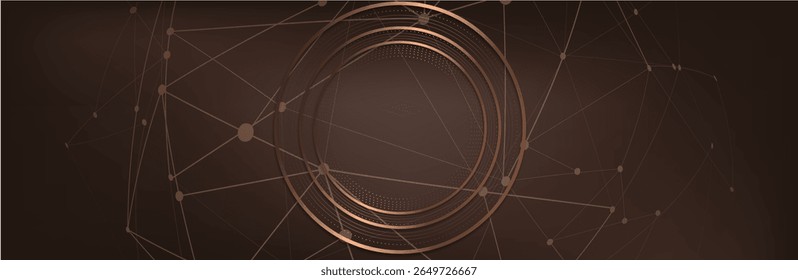 Abstract Digital Circles of Particles. Futuristic Circular Sound Wave. Big Data Visualization.
3D Virtual Space VR Cyberspace. Crypto Currency Blockchain Concept. Vector Illustration.brown background 