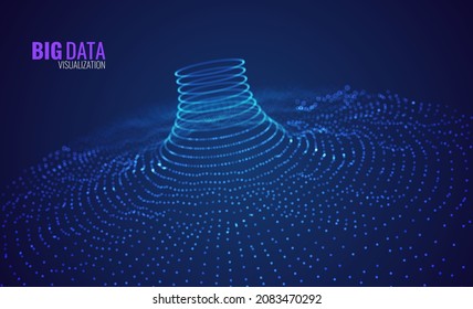 Resumen Círculos digitales de partículas con ruido. Ola de sonido circular futurista. Visualización de Big Data. Espacio virtual 3D VR Cyberspace. Concepto de moneda criptográfica. Ilustración vectorial.