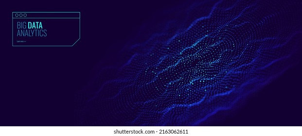 Abstract Digital Circles of Particles with Noise. Futuristic Circular Sound Wave. Big Data Visualization. 3D Virtual Space VR Cyberspace. Crypto Currency Concept. Vector Illustration.