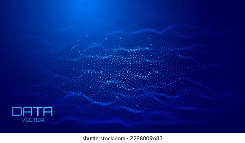 Abstract Digital Circles of Particles with Noise. Futuristic Circular Sound Wave. Big Data Visualization. 3D Virtual Space VR Cyberspace. Crypto Currency Concept. Vector Illustration.