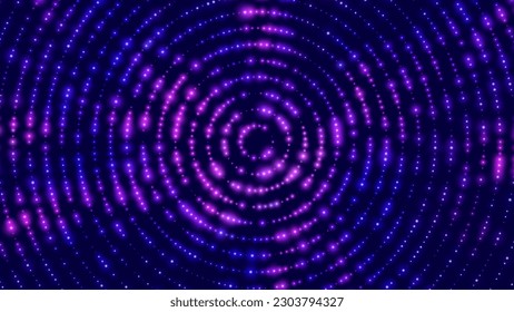 Abstract Digital Circles of Particles with Noise. Futuristic Circular Sound Wave. Big Data Visualization. 3D Virtual Space VR Cyberspace. Crypto Currency Concept. Vector Illustration.