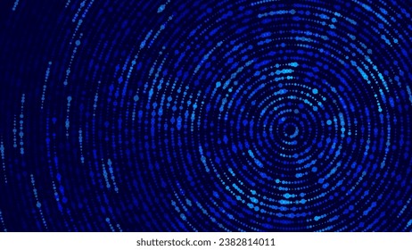 Abstract Digital Circles of Particles with Noise. Futuristic Circular Sound Wave. Big Data Visualization. 3D Virtual Space VR Cyberspace. Crypto Currency Concept. Vector Illustration.