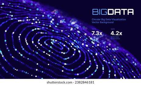 Abstract Digital Circles of Particles with Noise. Futuristic Circular Sound Wave. Big Data Visualization. 3D Virtual Space VR Cyberspace. Crypto Currency Concept. Vector Illustration.