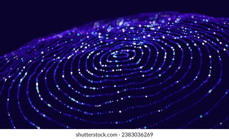 Abstract Digital Circles of Particles with Noise. Futuristic Circular Sound Wave. Big Data Visualization. 3D Virtual Space VR Cyberspace. Crypto Currency Concept. Vector Illustration.