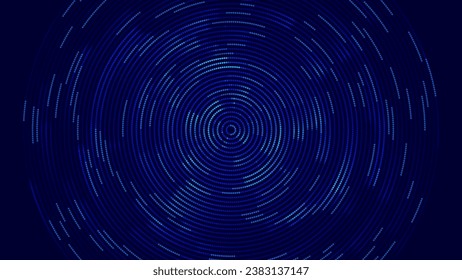 Abstract Digital Circles of Particles with Noise. Futuristic Circular Sound Wave. Big Data Visualization. 3D Virtual Space VR Cyberspace. Crypto Currency Concept. Vector Illustration.