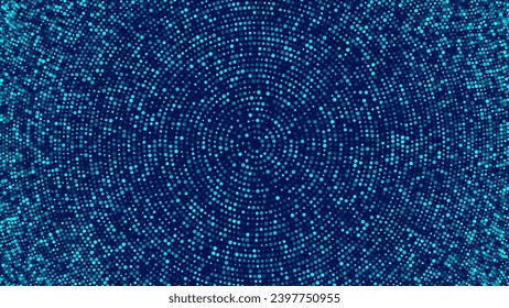 Abstract Digital Circles of Particles with Noise. Futuristic Circular Sound Wave. Big Data Visualization. 3D Virtual Space VR Cyberspace. Crypto Currency Concept. Vector Illustration.