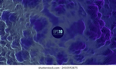 Abstract Digital Circles of Particles with Noise. Futuristic Circular Sound Wave. Big Data Visualization. 3D Virtual Space VR Cyberspace. Crypto Currency Concept. Vector Illustration.