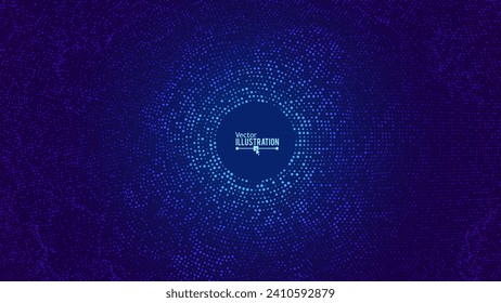 Abstract Digital Circles of Particles with Noise. Futuristic Circular Sound Wave. Big Data Visualization. 3D Virtual Space VR Cyberspace. Crypto Currency Concept. Vector Illustration.