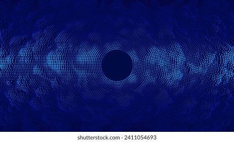 Abstract Digital Circles of Particles with Noise. Futuristic Circular Sound Wave. Big Data Visualization. 3D Virtual Space VR Cyberspace. Crypto Currency Concept. Vector Illustration.