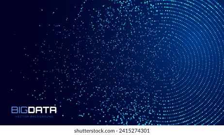 Abstract Digital Circles of Particles with Noise. Futuristic Circular Sound Wave. Big Data Sorting Visualization. 3D Virtual Space VR Cyberspace. Crypto Currency Concept. Vector Illustration.