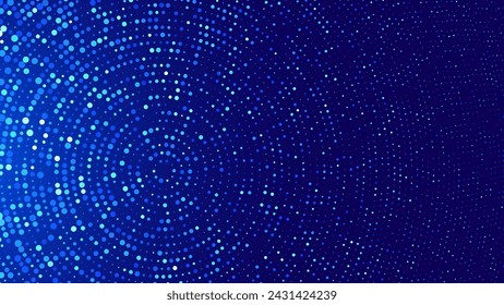 Abstract Digital Circles of Particles with Noise. Futuristic Circular Sound Wave. Big Data Visualization. 3D Virtual Space VR Cyberspace. Vector Illustration.