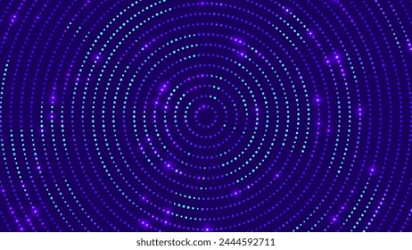 Abstract Digital Circles of Particles with Noise. Futuristic Circular Sound Wave. Big Data Visualization. 3D Virtual Space VR Cyberspace. Crypto Currency Concept. Vector Illustration.