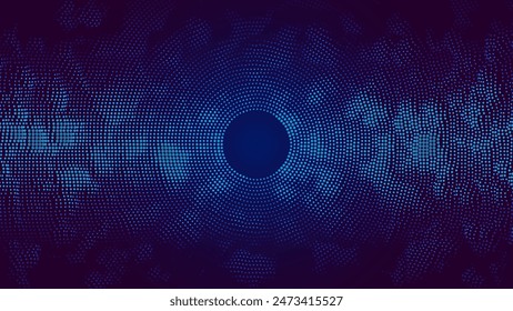 Abstract Digital Circles of Particles with Noise. Futuristic Circular Sound Wave. Big Data Visualization. 3D Virtual Space VR Cyberspace. Crypto Currency Concept. Vector Illustration.