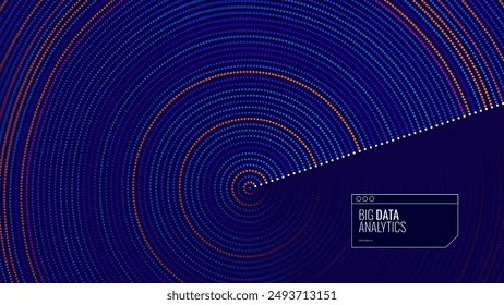 Abstract Digital Circles of Particles with Noise. Futuristic Circular Sound Wave. Big Data Visualization. 3D Virtual Space VR Cyberspace. Crypto Currency Concept. Vector Illustration.