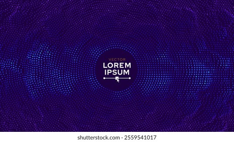 Abstract Digital Circles of Particles with Noise. Futuristic Circular Sound Wave. Big Data Visualization. 3D Virtual Space VR Cyberspace. Crypto Currency Concept. Vector Illustration.