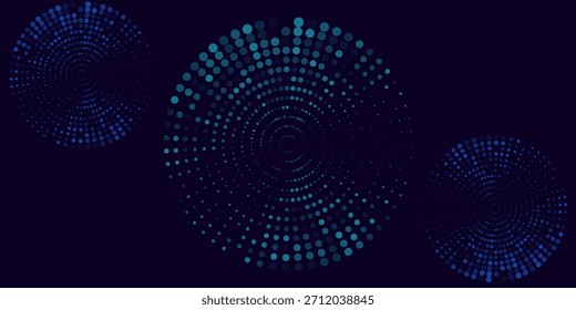 Círculos digitales Abstractas de partículas con ruido. Onda de sonido circular futurista. Visualización de Big Data. Concepto de moneda criptográfica. Ilustración vectorial.
