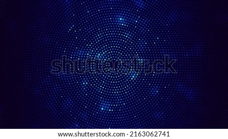 Abstract Digital Circles of Particles with Noise. Futuristic Circular Sound Wave. Big Data Visualization. 3D Virtual Space VR Cyberspace. Crypto Currency Concept. Vector Illustration.