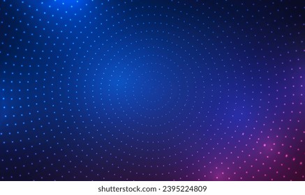 Abstract digital circles of particles technology background. Futuristic Circular Sound Wave. Circuit board glitter light. Glowing neon stars. Big Data Visualization. 3D Virtual Space. Vector EPS10.