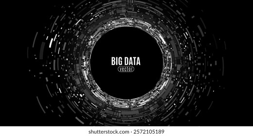 Abstract digital circles of random fragments and details. Information particles in a neural network. Big data visualization into cyberspace. Vector illustration. EPS 10