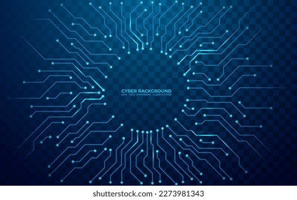 Tarjeta de circuitos digitales abstracta en azul. Ciberfondo. Concepto de procesador de microchips futurista. Banner web de inteligencia artificial. Ilustración vectorial de la tecnología azul de la ilustración 3D.