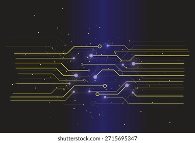 Abstrakte Darstellung einer digitalen Leiterplatte mit leuchtenden Leitungen und miteinander verbundenen Datenpunkten