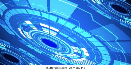 Abstract digital circuit board on an electric blue technological background. Circuit board with connected lines and dots on an abstract digital motherboard. Eps10