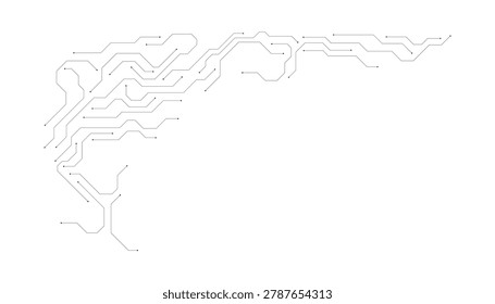 Abstract digital circuit board pattern with thin black lines on white background for technology and engineering concepts