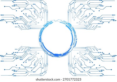 Diseño Abstractas de circuitos digitales con líneas azules y centro circular apto para temáticas y fondos tecnológicos