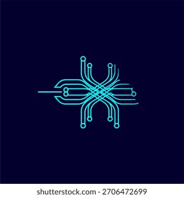 Abstractas diseño de circuitos digitales con líneas y nodos interconectados sobre un fondo oscuro