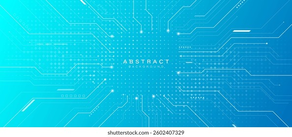 Abstract digital circuit lines on bright blue tech background