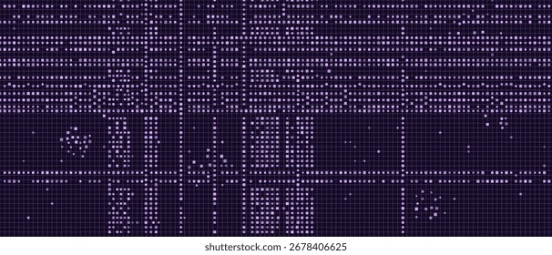 Padrão de circuito digital abstrato com grade pixelada e tom roxo para design tecnológico.