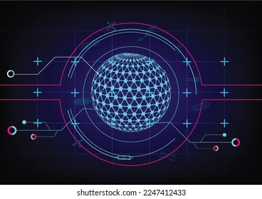 Abstract Digital circuit technology future, system data connection interface computer on dark blue background.