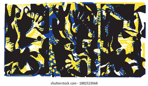 Abstract digital collage background. Organic shapes and brush strokes line .Suitable for print and graphic design.Matisse style.