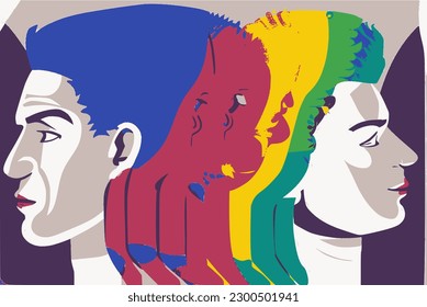Abstract digital collage of LGBTQ+ faces