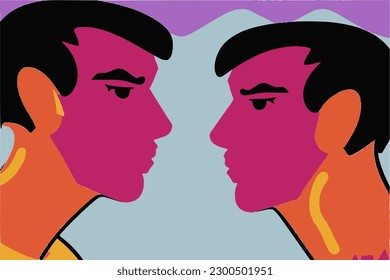 Abstract digital collage of LGBTQ+ faces
