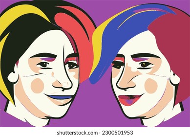Abstract digital collage of LGBTQ+ faces