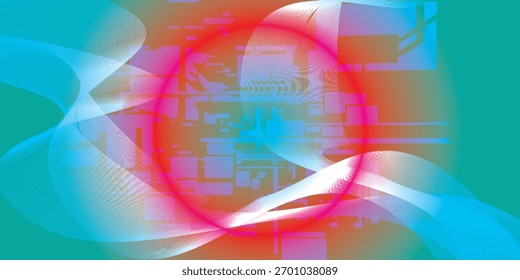 Abstract Digital Composition Featuring Colorful Lines, Shapes, a
